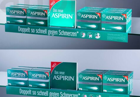 Sichtwahlschiene/Bayer/Aspirin/andres/Regalschiene/Regalleiste
